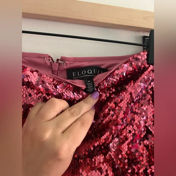 Eloquii Pink Sequins Column Midi Skirt with High Slit Size 18 - Picture 3 of 8